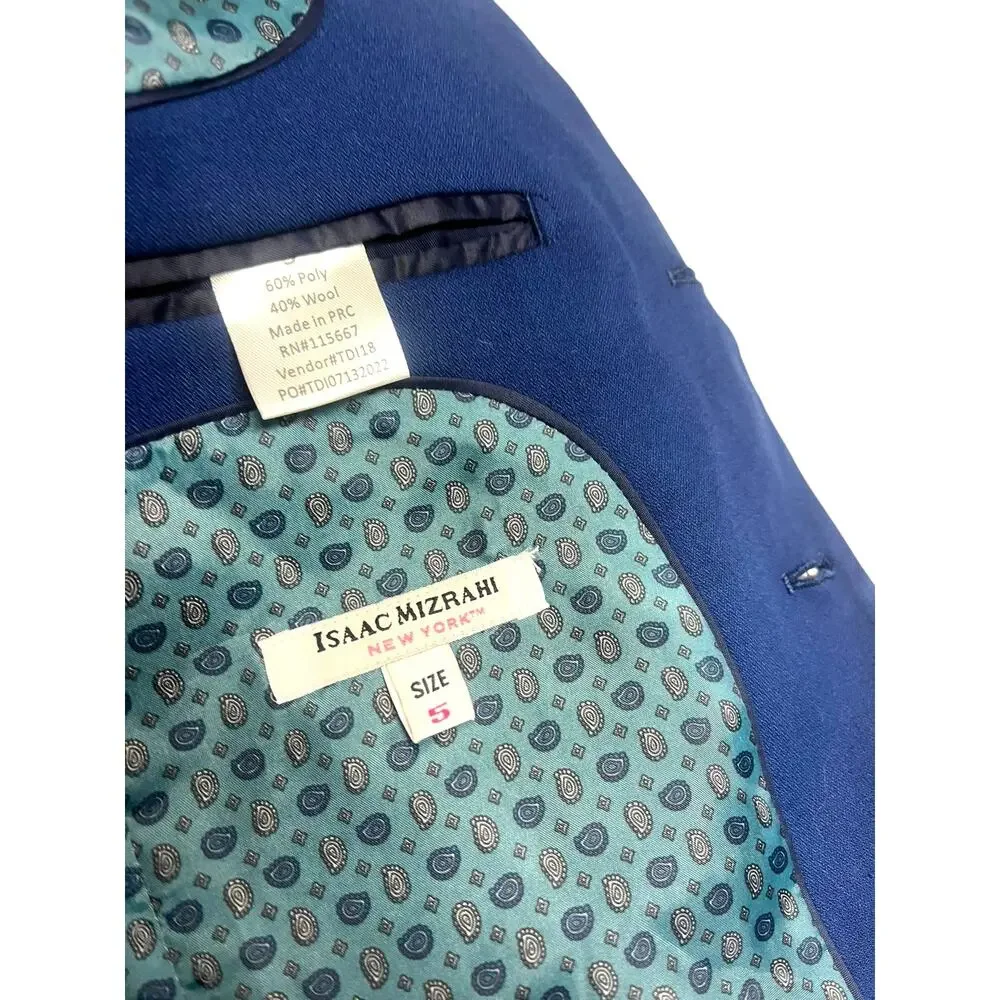 Isaac Mizrahi Two Button Blue Blazer Suit Jacket, Wool Blend | Boys Sz 5 NWT
